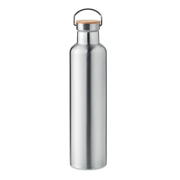 Branded Vacuum Flask with Bamboo Lid - 1L in Silver
