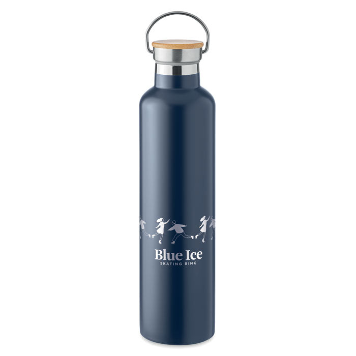 Branded Vacuum Flask with Bamboo Lid - 1L in Blue