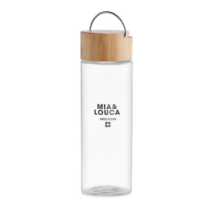 Branded Glass Bottle with Bamboo Lid - 500ml