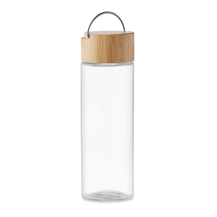Branded glass bottle with bamboo lid, 500ml
