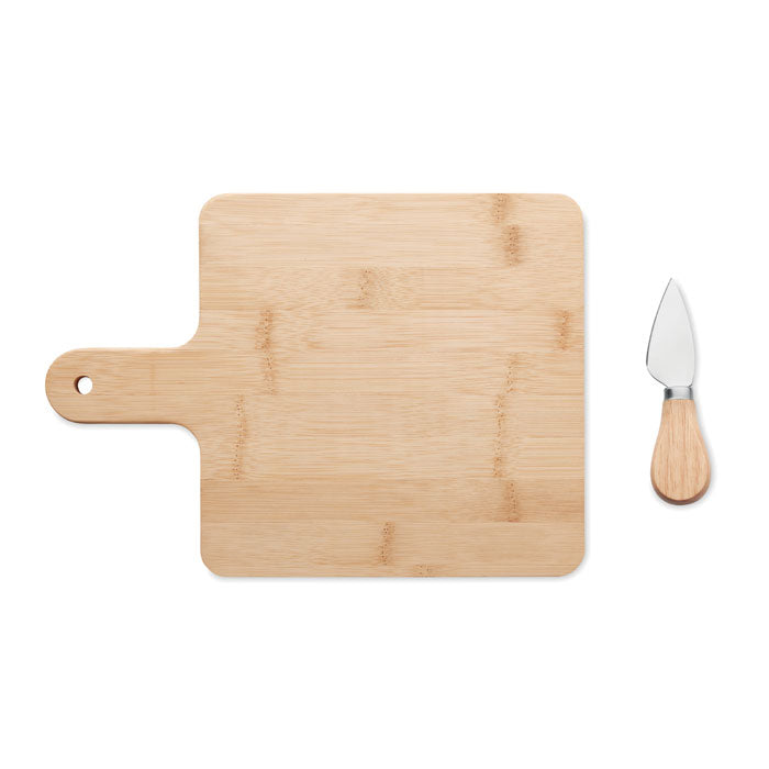 Branded Bamboo Cheese Board with Serving Knife without branding