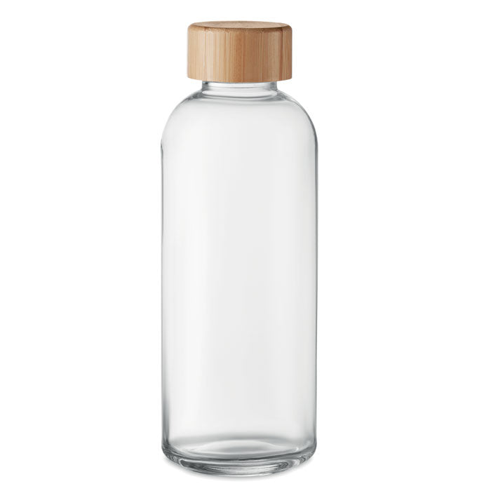 Branded glass bottle with bamboo lid, 650ml
