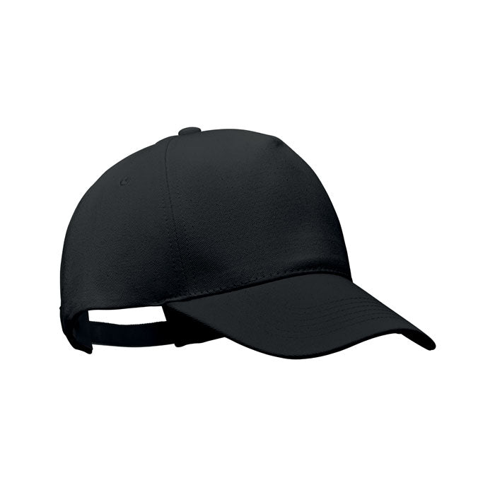 Branded Organic Cotton 5 Panel Cap 250gsm in Black