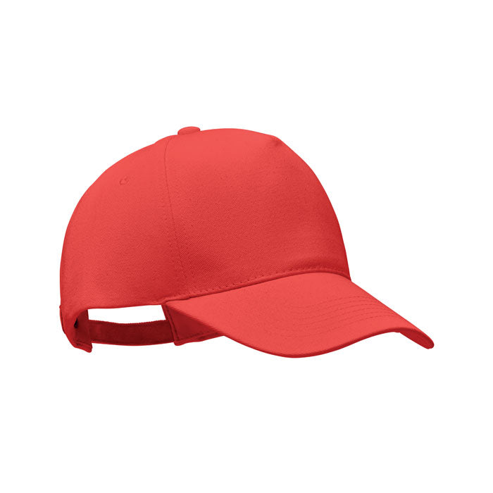 Branded Organic Cotton 5 Panel Cap 250gsm in Red
