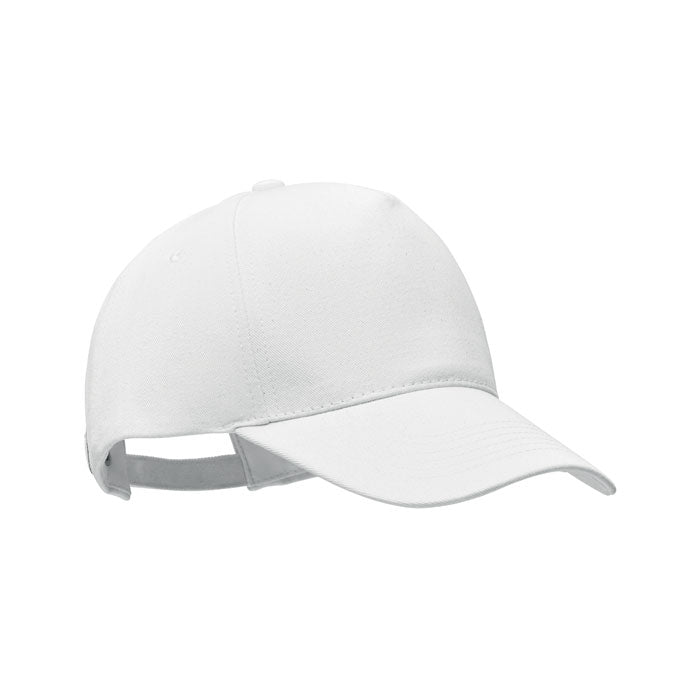 Branded Organic Cotton 5 Panel Cap 250gsm in White