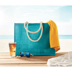 Coloured Jute Tote Bag in use