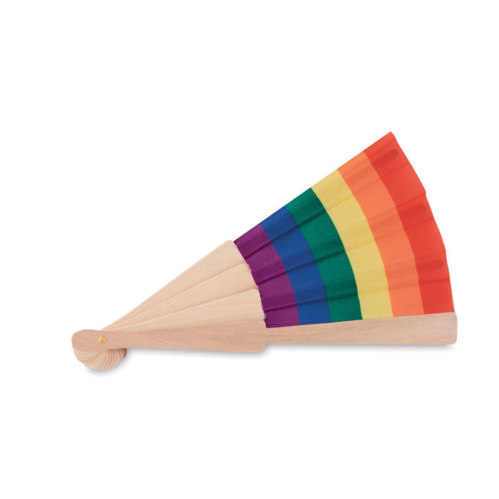 Branded Rainbow Wooden Hand Fan without branding