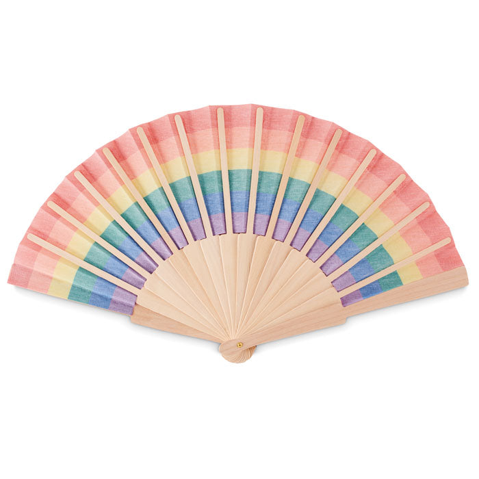 Branded Rainbow Wooden Hand Fan without branding