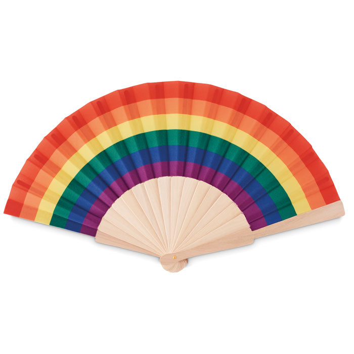 Branded Rainbow Wooden Hand Fan without branding