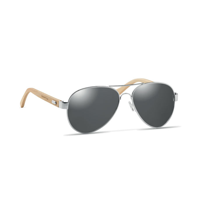 Branded Bamboo Sunglasses in Pouch in Black