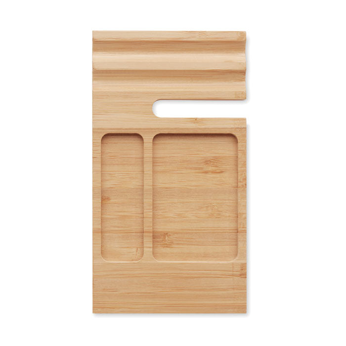 Branded Bamboo Desk Phone Stand with Paper Clips and Sticky Notes without branding