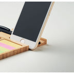 Branded Bamboo Desk Phone Stand with Paper Clips and Sticky Notes without branding