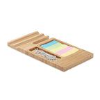 Branded Bamboo Desk Phone Stand with Paper Clips and Sticky Notes