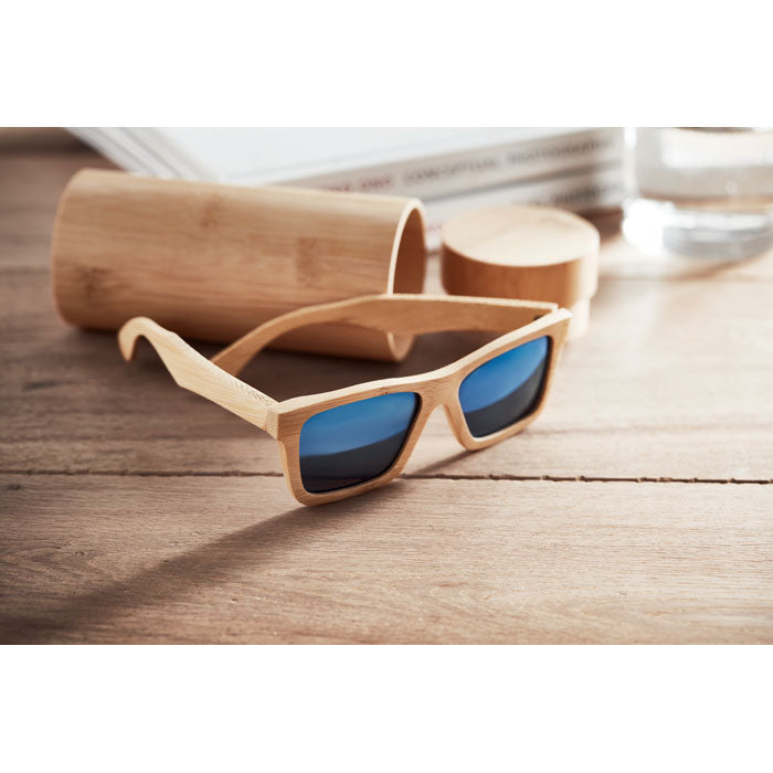 Bamboo Sunglasses and Case in use