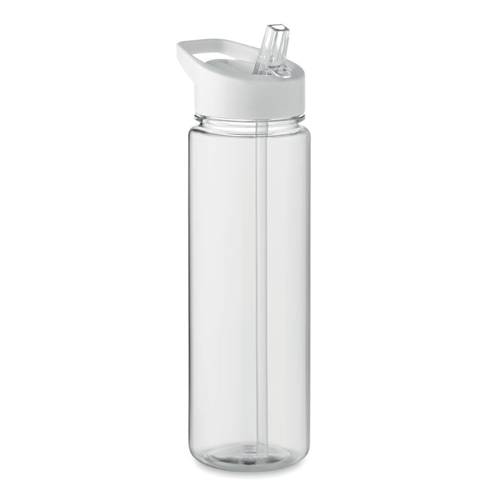 Branded RPET Flip-Lid Bottle with Straw in White
