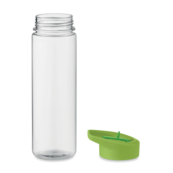 Branded RPET flip-lid bottle with straw, open