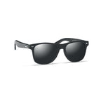 Branded Black Bamboo Arm Mirrored Sunglasses in Black