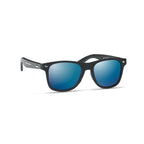 Branded Black Bamboo Arm Mirrored Sunglasses in Blue