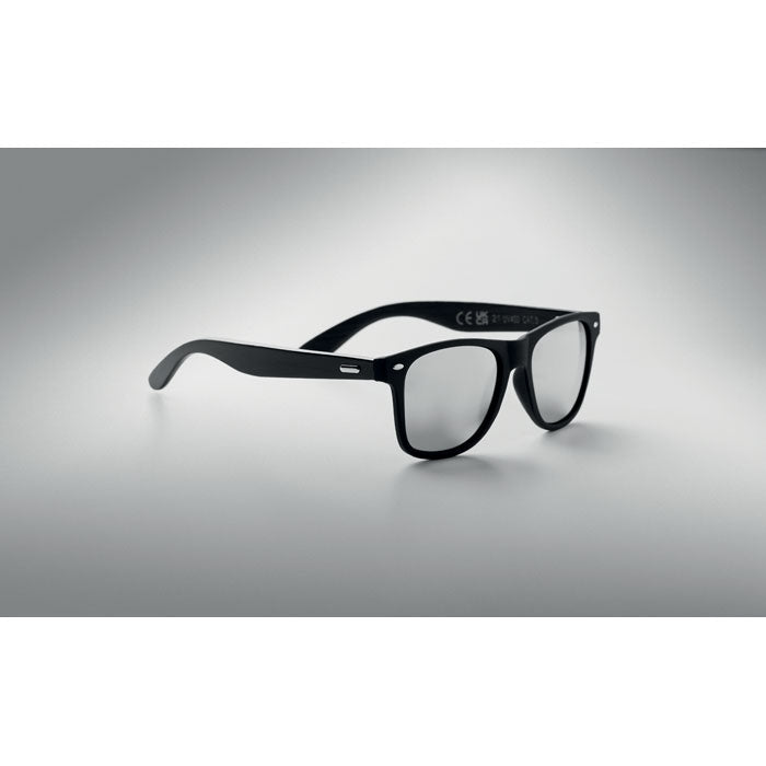 Branded Black Bamboo Arm Mirrored Sunglasses without branding