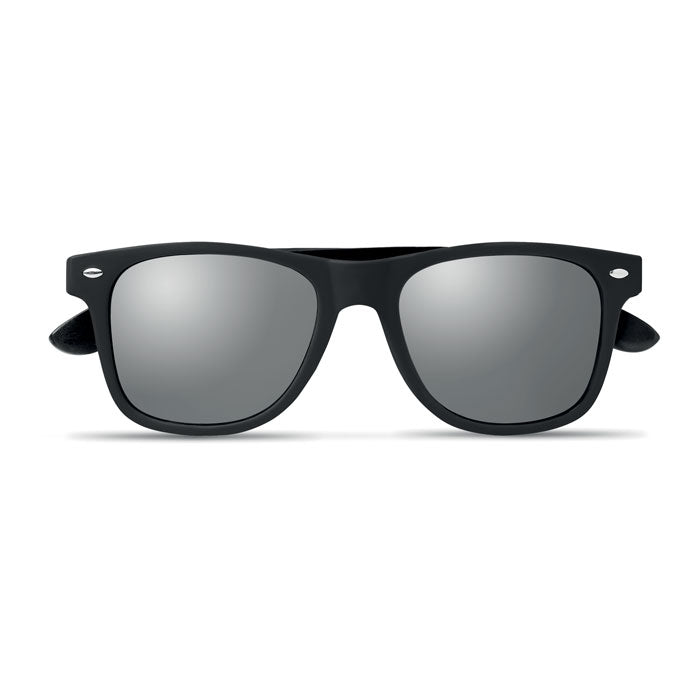 Branded Black Bamboo Arm Mirrored Sunglasses without branding