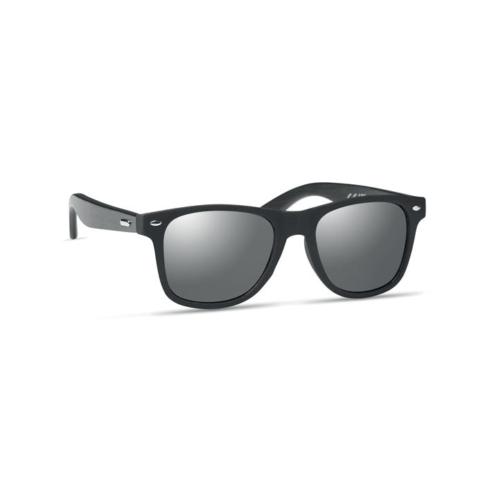 Branded Black Bamboo Arm Mirrored Sunglasses without branding