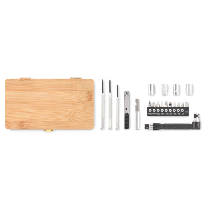 Branded 21 Piece Tool Set in Bamboo Case without branding