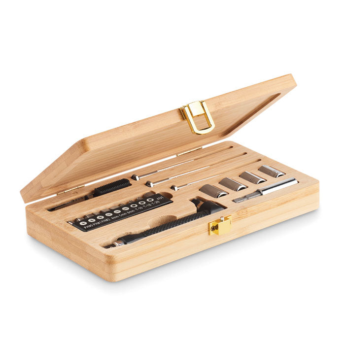 Branded 21 Piece Tool Set in Bamboo Case