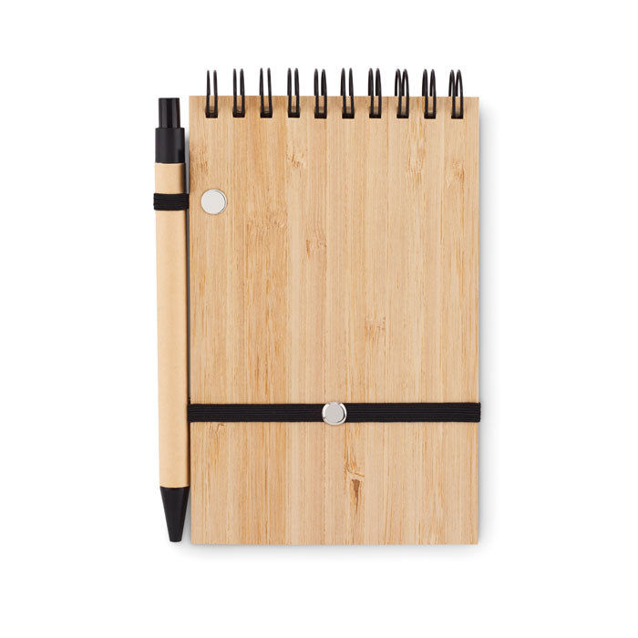 Branded A6 Bamboo Cover Notepad with Pen without branding