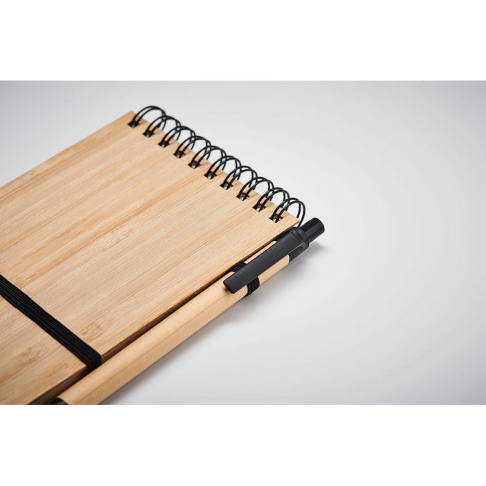 Branded A6 Bamboo Cover Notepad with Pen without branding
