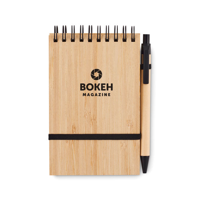 Branded A6 Bamboo Cover Notepad with Pen