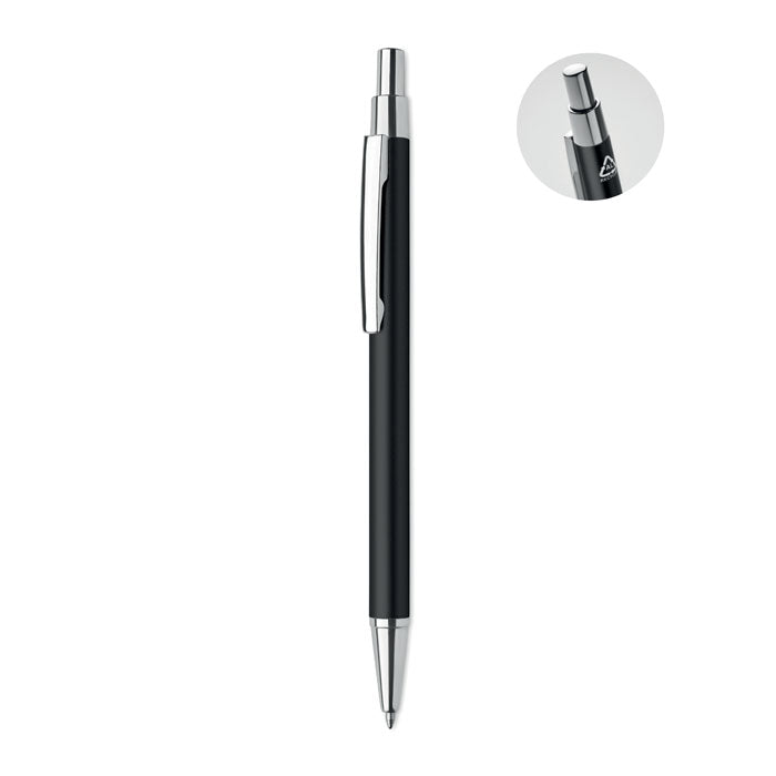 Branded Fine Barrel Recycled Aluminium Pen in Black