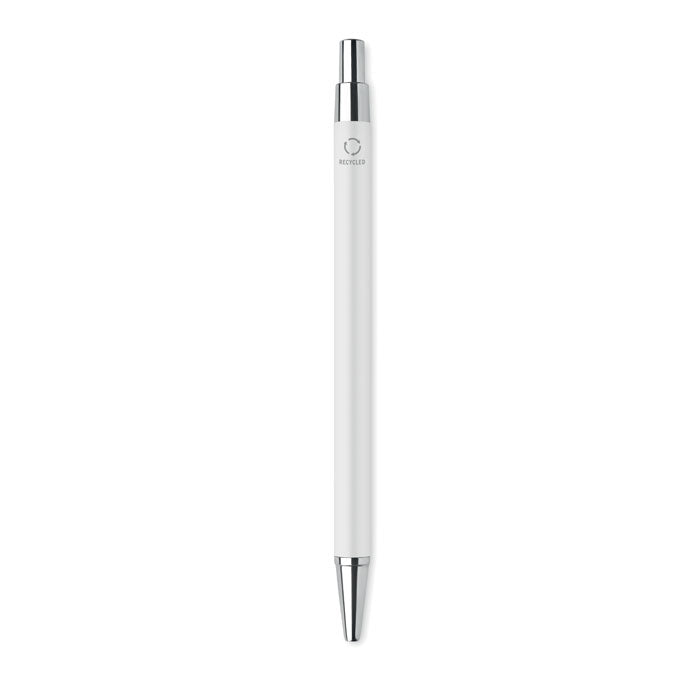 Branded Fine Barrel Recycled Aluminium Pen in White