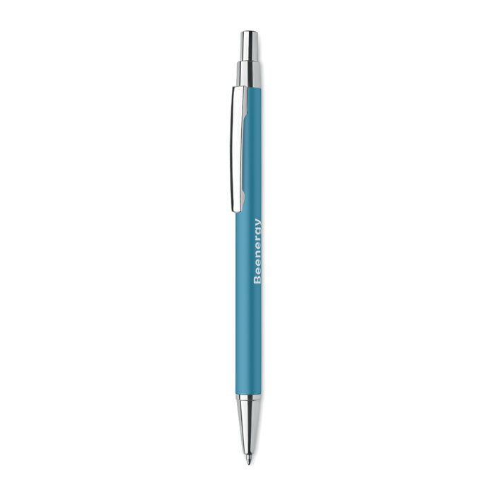 Branded Fine Barrel Recycled Aluminium Pen in Blue