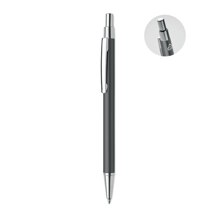 Branded Fine Barrel Recycled Aluminium Pen in Silver