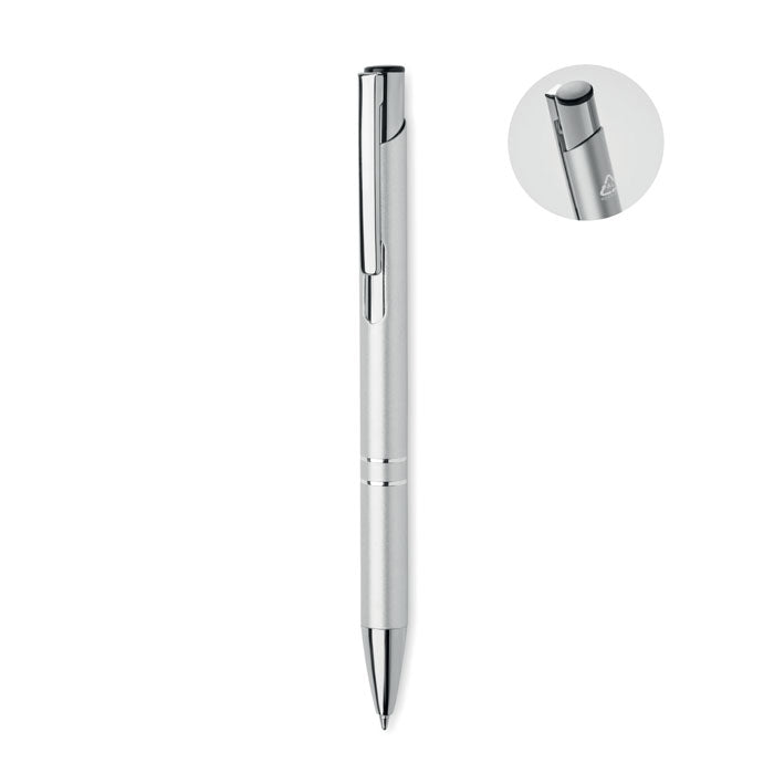 Branded Recycled Aluminium Push Button Pen in Silver