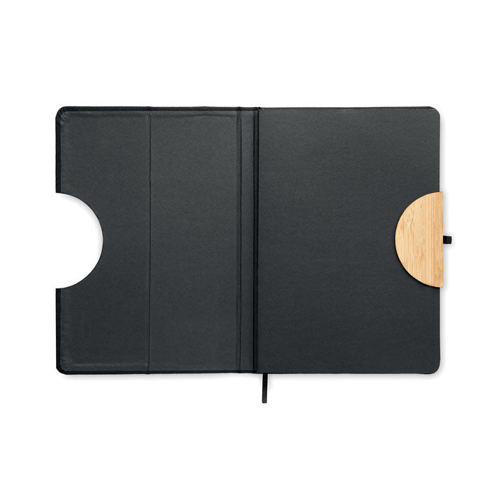Branded A5 RPET Notebook with Bamboo Detail and Phone Stand without branding