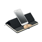 Branded A5 RPET Notebook with Bamboo Detail and Phone Stand