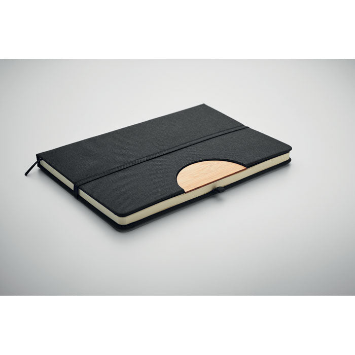 Branded A5 RPET Notebook with Bamboo Detail and Phone Stand without branding