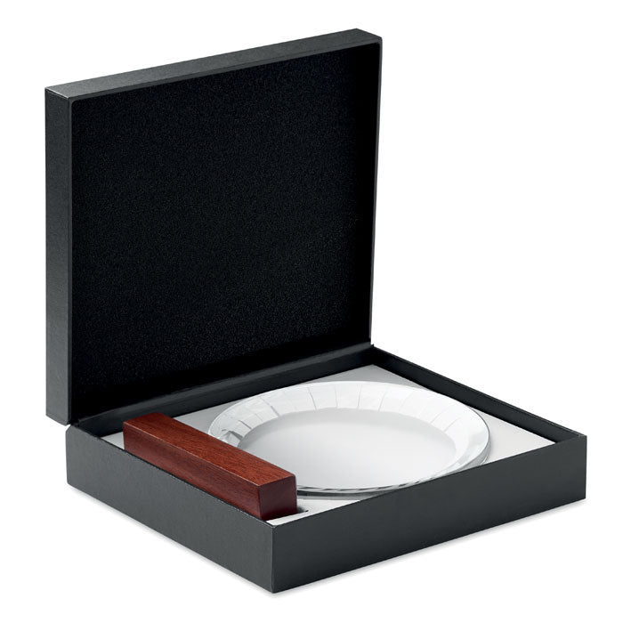Branded Round Crystal and Beech Wood Award