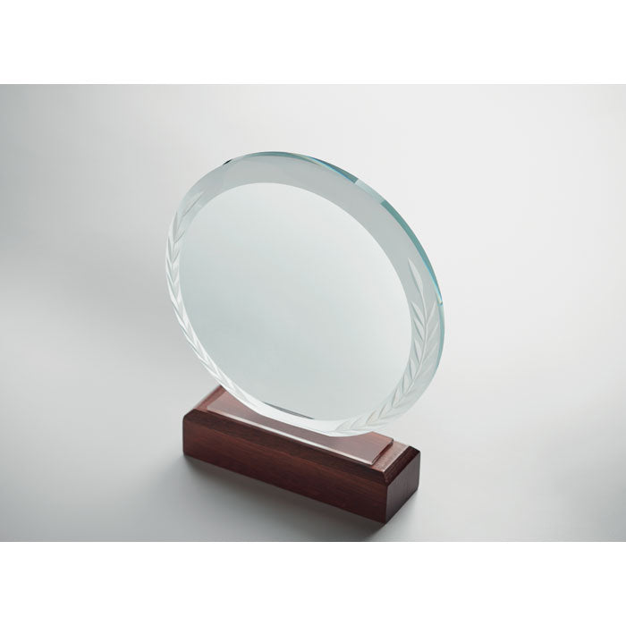 Branded Round Crystal and Beech Wood Award