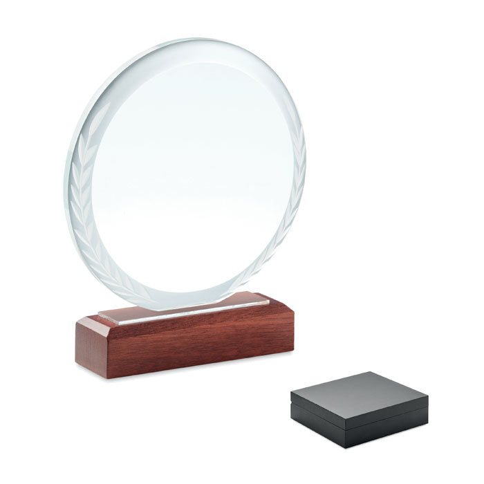 Branded Round Crystal and Beech Wood Award