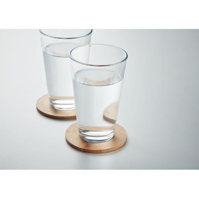 Branded Set of 6 Bamboo Coasters in Cotton Bag without branding