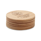 Branded Set of 6 Bamboo Coasters in Cotton Bag