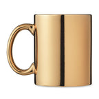 Branded metallic gold mug, side view