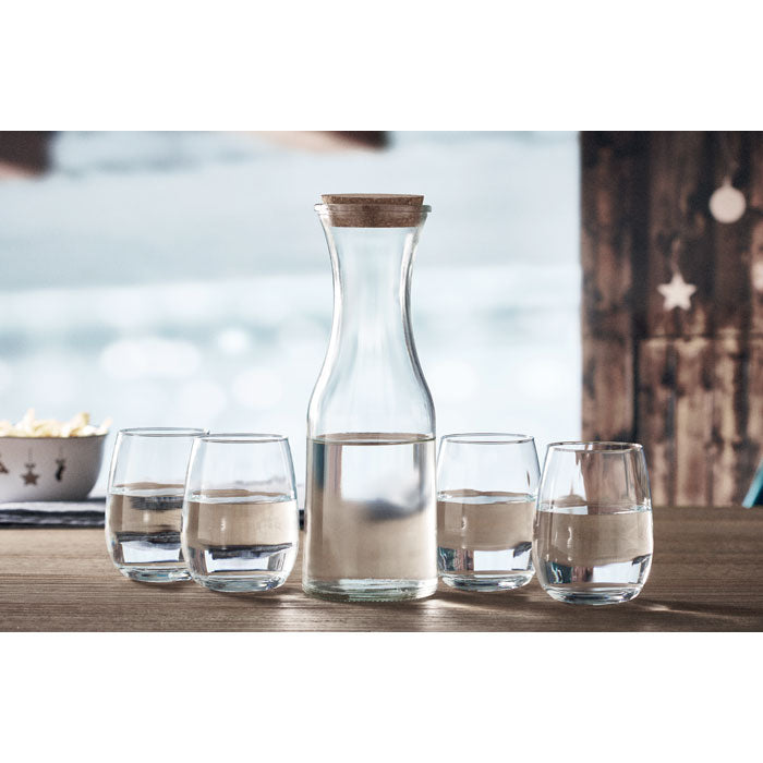 Branded Recycled Glass Carafe with Cork Lid 1L in use