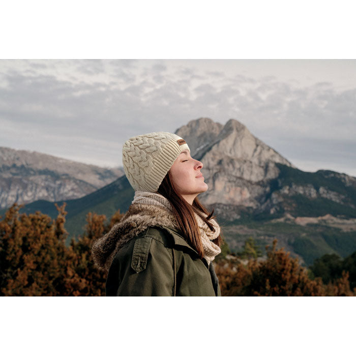 Cable Knit Beanie in use