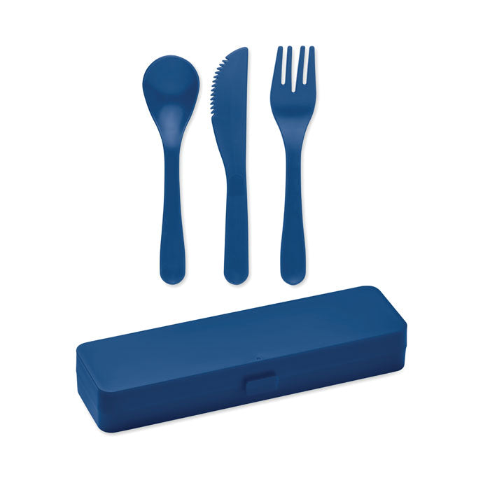 Branded PP Cutlery Set with Case in Blue