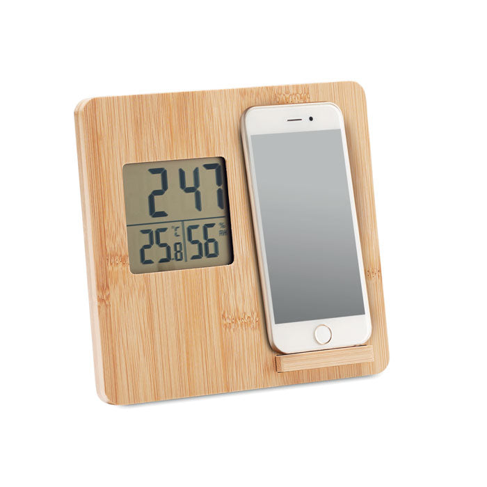 Branded Bamboo Clock and Weather System without branding