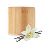 Branded Vanilla Plant Based Candle in Bamboo Holder 160g in use