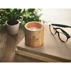 Branded Vanilla Plant Based Candle in Bamboo Holder 160g in use